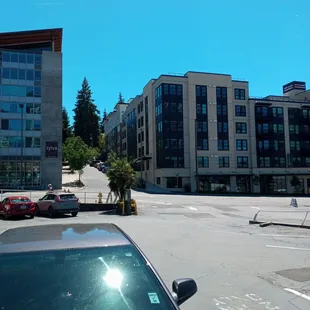 a parking lot in front of a building