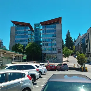 a parking lot in front of a building