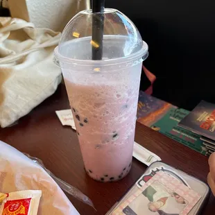 Strawberry taro bubble tea