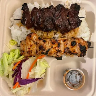 Chicken and beef teriyaki combo