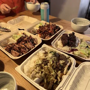 Chicken teriyaki, spicy chicken teriyaki, bulgogi, beef teriyaki!