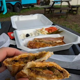 Sujuk $13 (front) Toshka meal $17 (back)