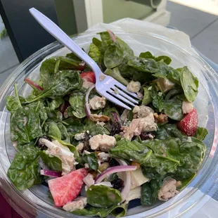Strawberry chicken salad with blue cheese