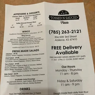 Menu side 1 - 4/29/2022