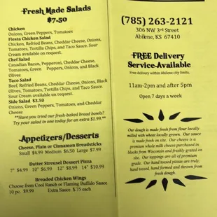 Menu as of 1/27/2020