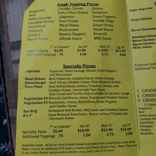 Inside left of menu
