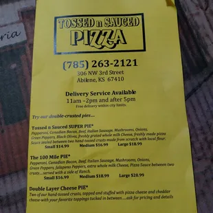 Front of menu