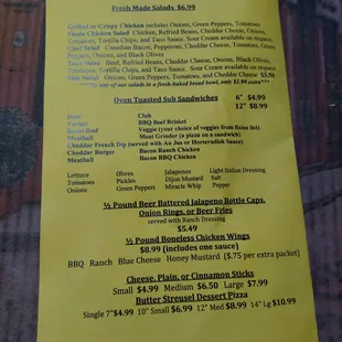 Back of menu