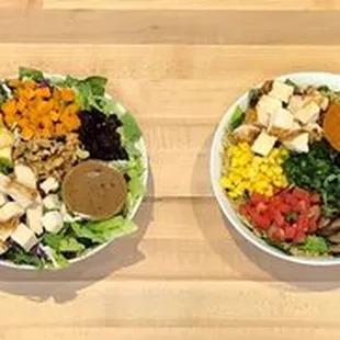 a variety of salads on a table