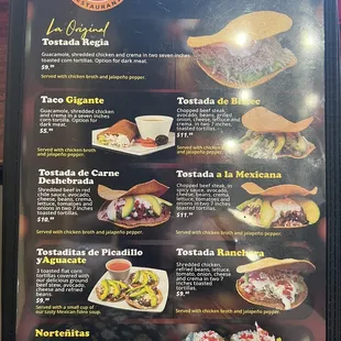 tostadas menu