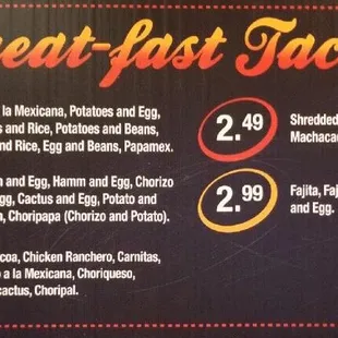 Great-Fast Tacos Menu