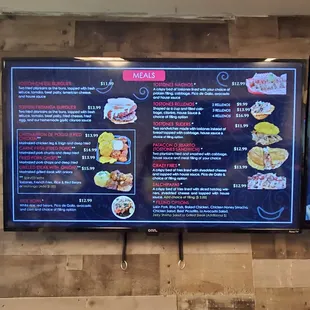 a menu on a large screen
