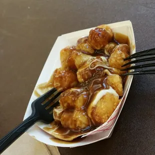 Meh.  Poutine tots. Tiny portion of reg freezer tots. Nothing special. Worse is just melt cheese instead of curds. Blah gravy.
