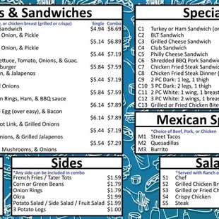 a full menu for a restaurant