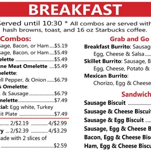 breakfast menu with prices