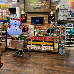 a snowman in a grocery store