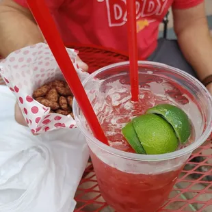 Cherry limeade and hot roasted almonds