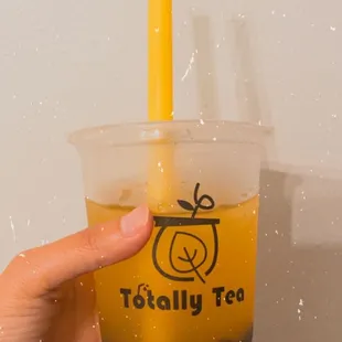 Peach tea with tapioca boba