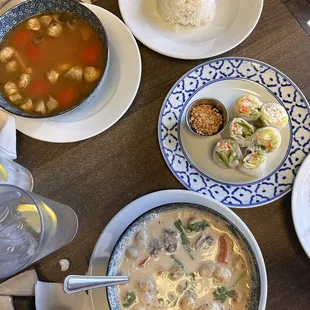 Shrimp Tom Yum, Tofu Tom Kha, and Shrimp fresh roll