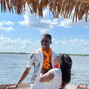 Engagement photo! And view of the water during the ride facing front of the boat.