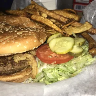 $8! With fresh cut fries. Excellent hand made, fresh, never frozen bar food