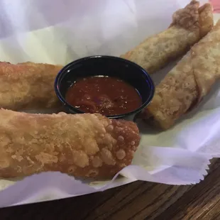Pepperoni rolls, egg roll style. Pretty good, nice twist