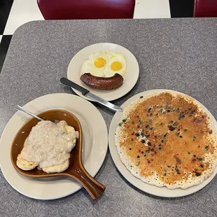 Biscuit &amp; Gravy Kielbasa &amp; Eggs Pancake