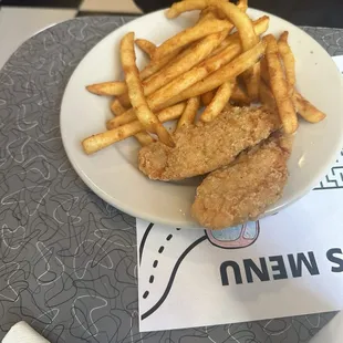 Kids tenders minus whatever their staff ate. I saw them eating off the plate when it was in the "hot window." Gross Staff.