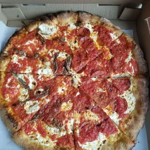 Half anchovies (left) half pepperoni (right)