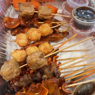 kewered meat and vegetables