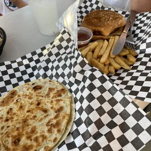 Small quesadilla and kids hamburger meal