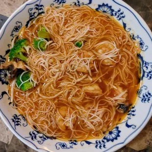 Tom Yum Noodle soup with Shrimp! Very tasty, but seemed like there were less veggies than the non-noodle variety.