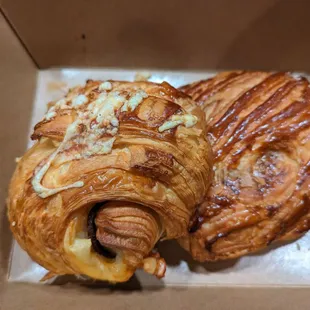 Chocolate croissant and turkey croissant