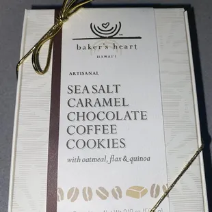Sea Salt Caramel Chocolate Coffee Cookies Box with 6 thin delicious cookies made out of oatmeal, flax and quinoa!
