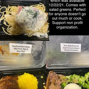 Thank you to Bob &amp; Nancy for delivered meals to my house for 12/22/21. Ready to re-heat meals. Comes with salad too.