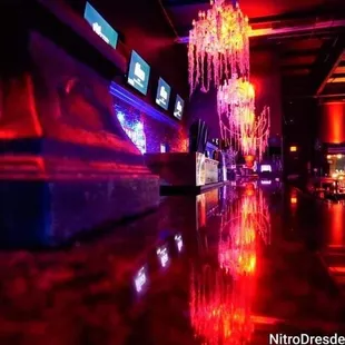 the neon lights of the bar
