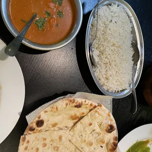 Chicken Tikka Masala, rice and Naan