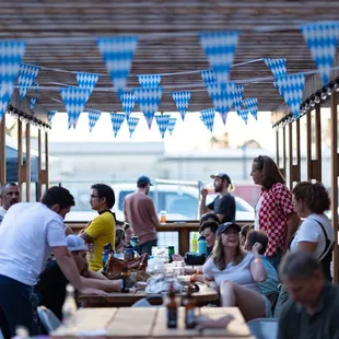 a group of people sitting at a table