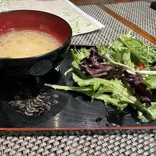 Miso soup and salad to start