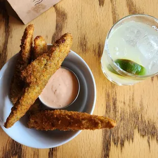 Fried pickles &amp; draft margarita