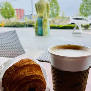 Oat milk lavender honey latte and pain au chocolat