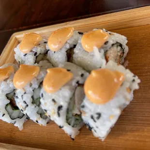 a close up of a sushi