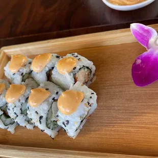 Fried chicken roll with cucumber instead of avocado