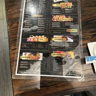 a menu on a table