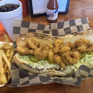 Shrimp poboy and fries.