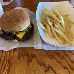 Double smash burger and fries.