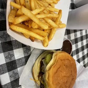 Build your own single smash burger and fries