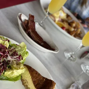 Quiche Du Jour avec Salade, Applewood Smoked Bacon, Mimosas