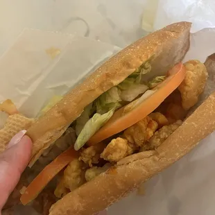 On the menu it's called a sandwich... but it's a shrimp  poboy in my book and it was delicious.