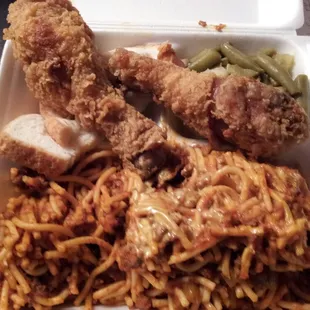 Thursday's lunch special (spaghetti and fried chicken)